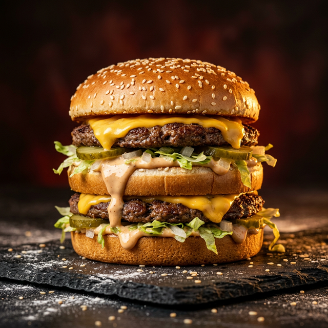Delicious Big Mac burger with special sauce, lettuce, cheese, pickles and sesame seed bun